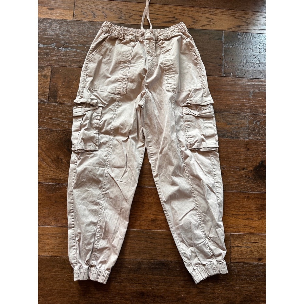 Garage Womens Tan Khaki High Waisted Cargo Jogger Pants Size Medium